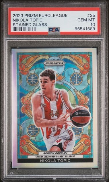 Nikola Topic 2023-24 Panini Prizm EuroLeague #25 Stained Glass PSA 10 Gem Rookie