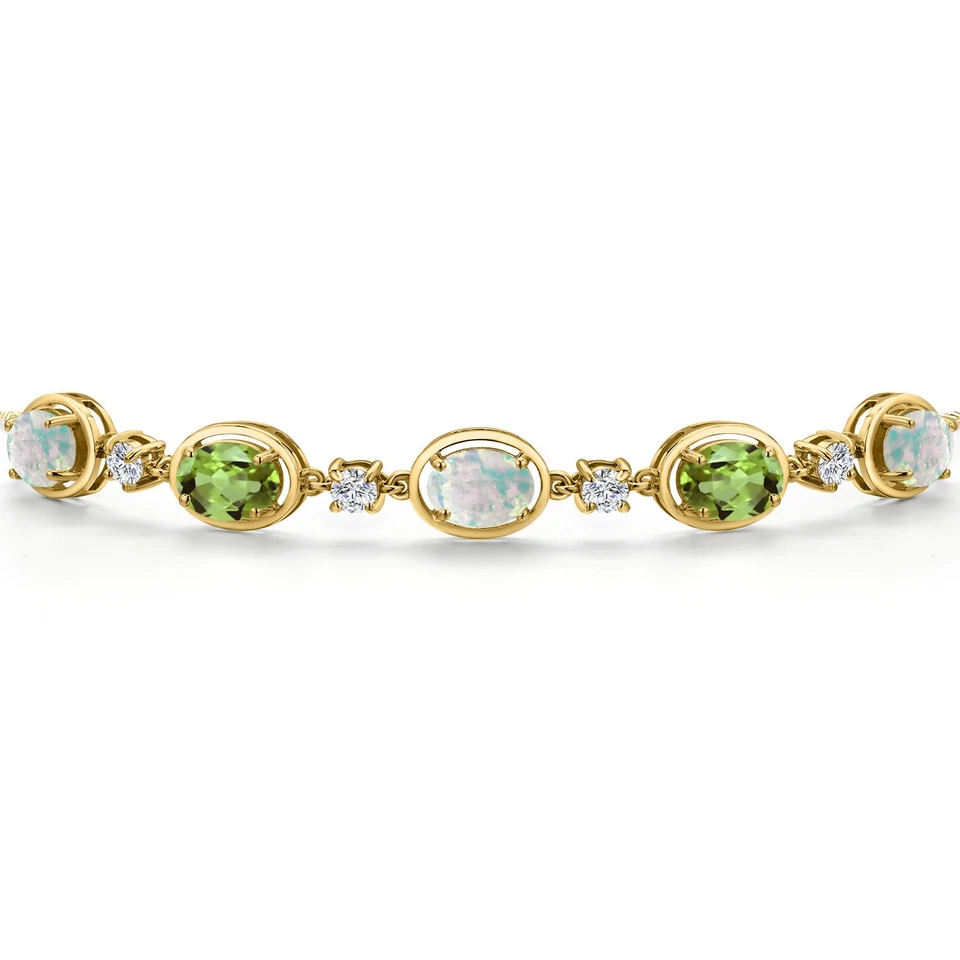Chapado en Oro Amarillo 18K Plata Ópalo Blanco Simulado y Peridoto y Moissanita Foto 3 de 4