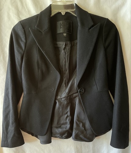 bebe COLLECTION, Black Wool Blend, Back Peplum, Fitted Blazer, Size 2, Mint EUC - Picture 6 of 15