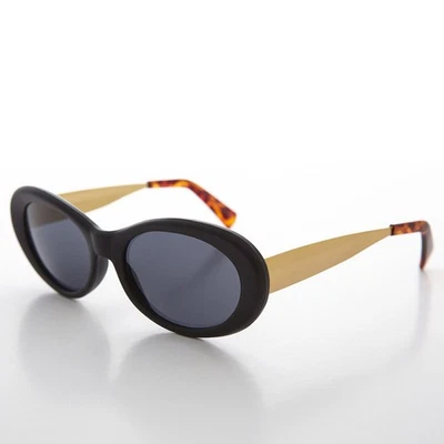 Negro Mate Ovalado Mod Punk Cateye 90s Vintage Gafas de Sol Oro Temple - Loretta - Imagen 1 de 3
