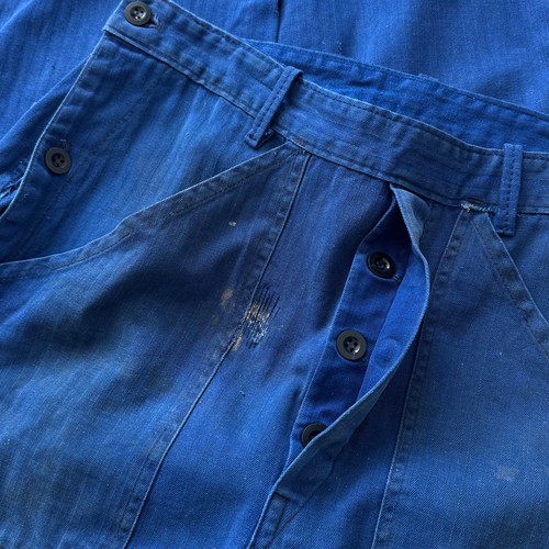 1970s Vintage French Workwear HBT Sanfor Faded Blue Pants - Picture 5 of 9