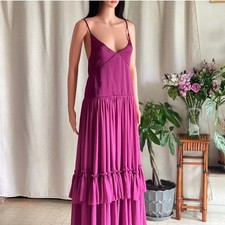 NWOT Free People Soliana Maxi Dress Magenta Pink Tiered Ruffle Open Back Size M