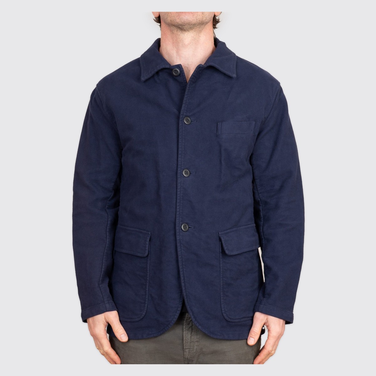 ts(s) Coverall Jacket Navy Garment Dye Cotton Blend Moleskin Bleu