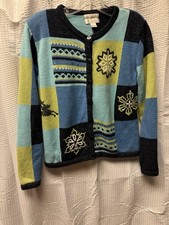 Vintage Christopher Banks Hand Embroidered Knit Cardigan Women's S Blues Snow