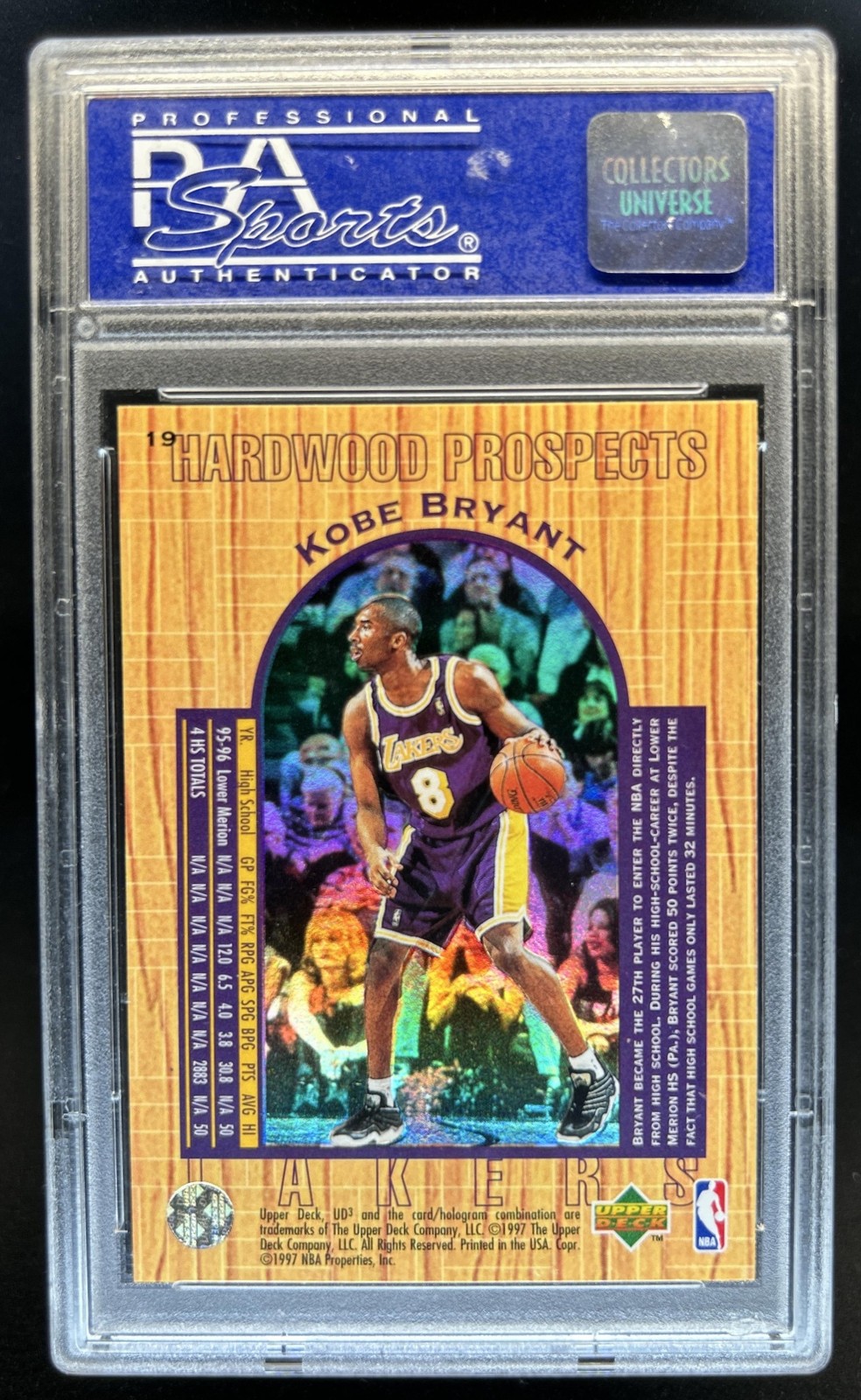 1996-97 Upper Deck UD3 Kobe Bryant Rookie RC #19 Lakers PSA 9 view 2