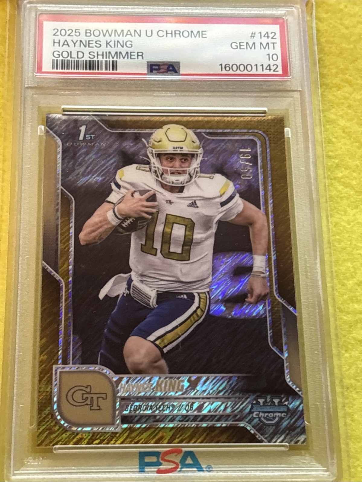 PSA 10 2025 Bowman Chrome U #142 Haynes King Rookie 1st Bowman Georgia Tech QB view 3