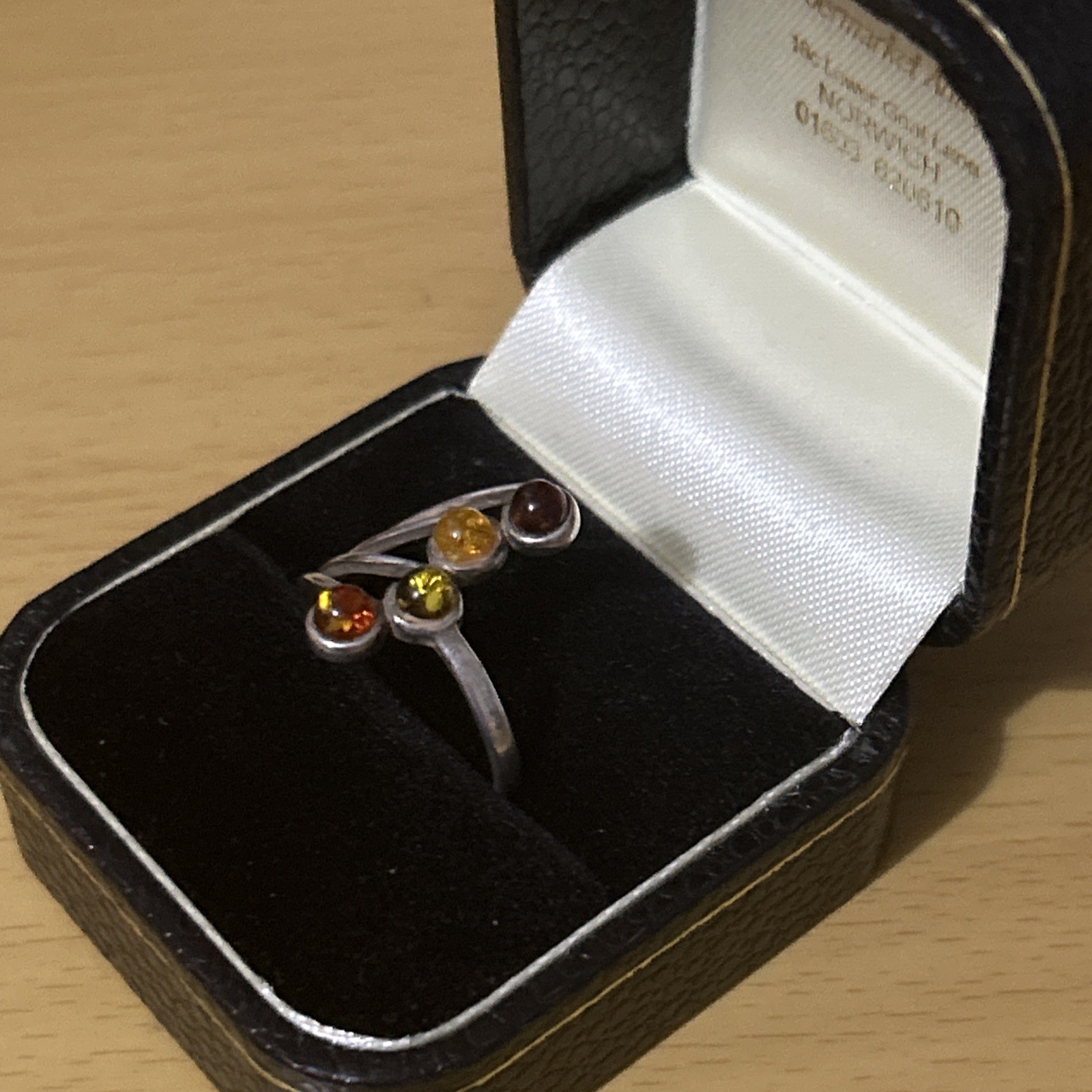 925 Silver  Amber statement Ring Size Q - image 2