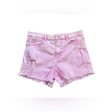 Y2K Pink Acid Wash Denim Shorts Size 15/32 Frayed Hem