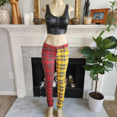 Tripp NYC Red Plaid Jeans Skinny Yellow Color Block Stretch Punk