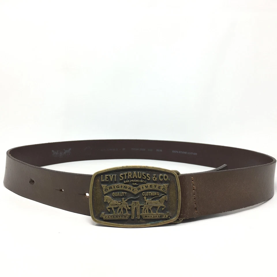 Cinturón Levi Strauss & Co Para Hombre Talla 36 Cuero Marrón De Colección Hecho en Italia Hebilla Grande Foto 2 de 4