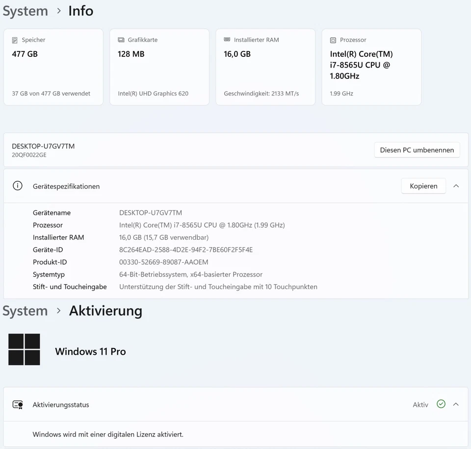 Lenovo ThinkPad X1 Yoga 4th Gen i7-8565U/16GB/512GB NVMe 14" UHD Touch LTE Win11 - Bild 2 von 3