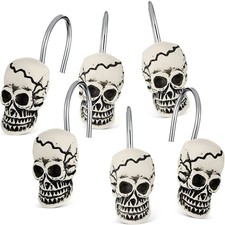 12 Pcs Skull Shower Curtain Hooks Halloween Rings Decorative Skeleton Hook