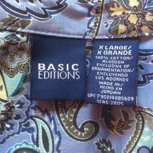 Basic Editions Purple/Blue Paisley Resort Artsy Boho Button Up Casual Top SZ XL - Picture 3 of 4