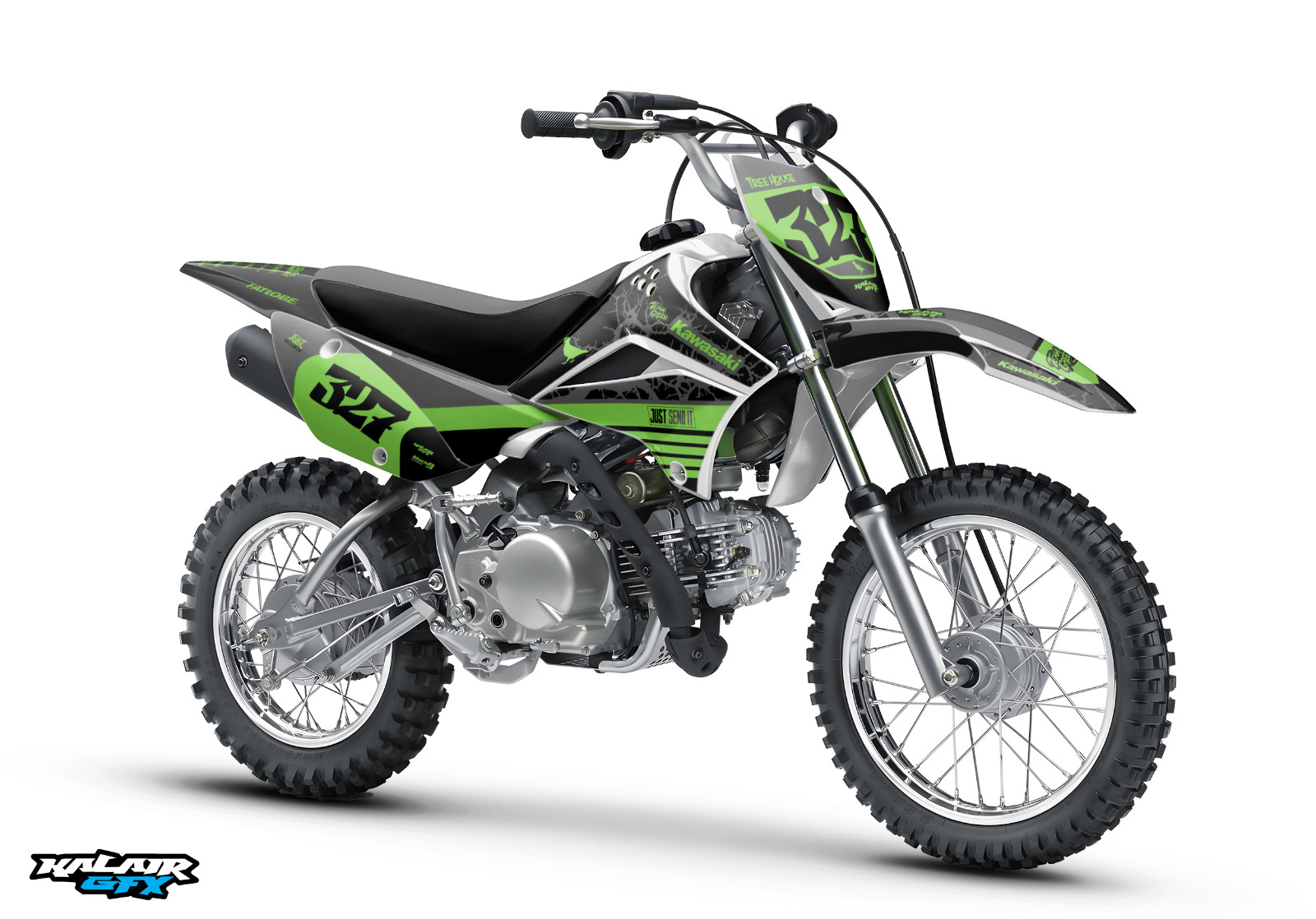 Graphics Kit for  Kawasaki KLX110 KLX110R/RL (2010-2024) Rail - GREEN-SHIFT