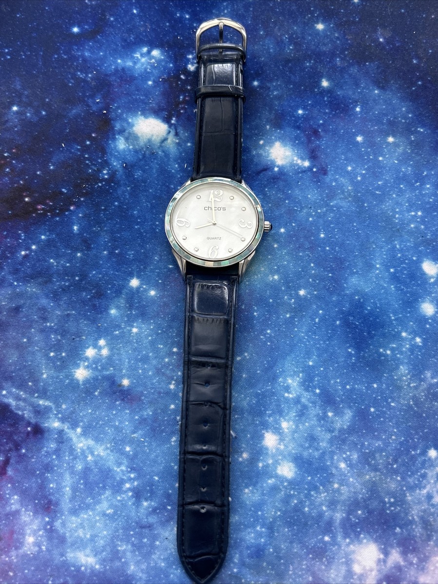 Chico's Silver & Dark Blue Leather Watch | eBay
