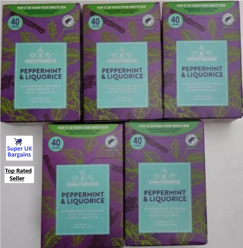 Peppermint Liquorice Tea Bags 5x 40 Pack Mint Caffeine Free Herbal Health Detox