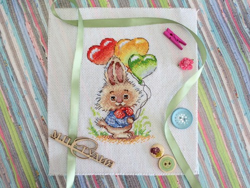 Bunny with Balloons SM-556 MP Studia Counted Cross Stitch Kit - Picture 1 of 4