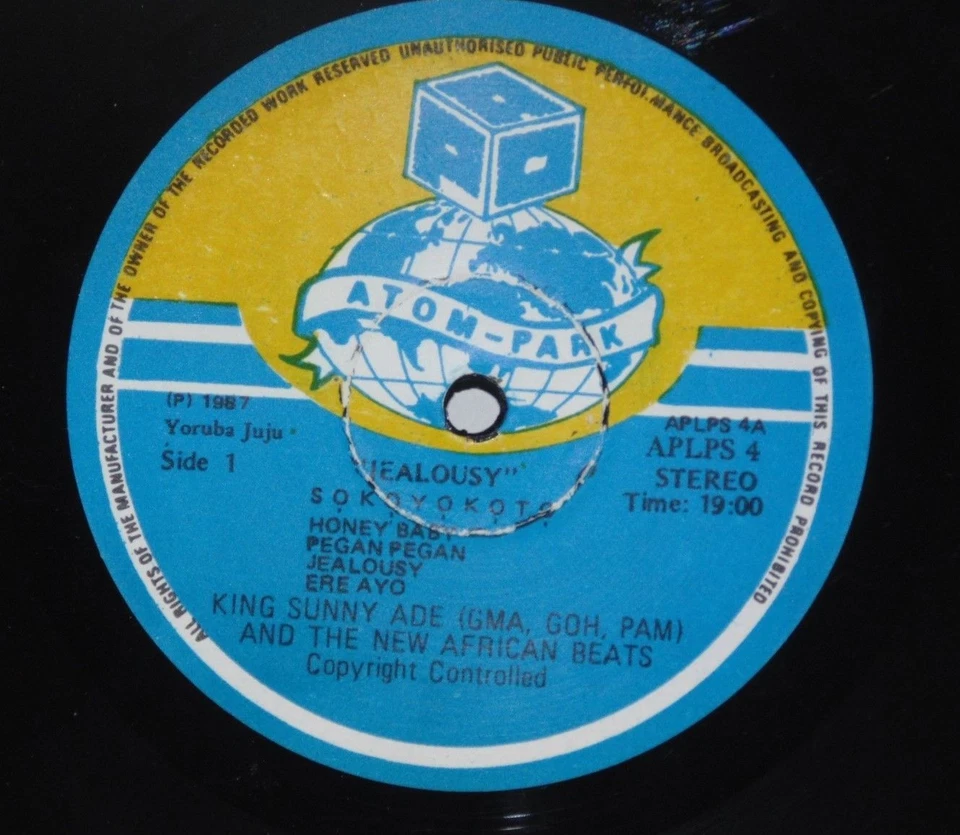 KING SUNNY ADE Jealousy LP VG+ 1987 New African Beats Atom Park APLPS4 Vinyl - Image 2 of 3