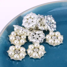 20 Pcs Button Flower Craft Crystal Rhinestone Buttons Pearl Embellishments