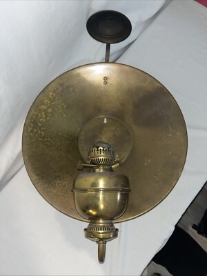 Antique Wall Mount Oil Lamp w/ Double Barrel Wick & Reflector