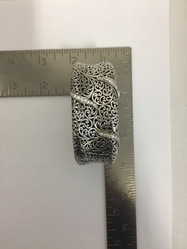 Lois Hill LH Thailand Sterling Silver and Diamond Hinged Cuff Bracelet - Picture 10 of 10