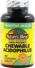 Nature's Blend Acidophilus Chewable Tablets, Raspberry, 100 Ct