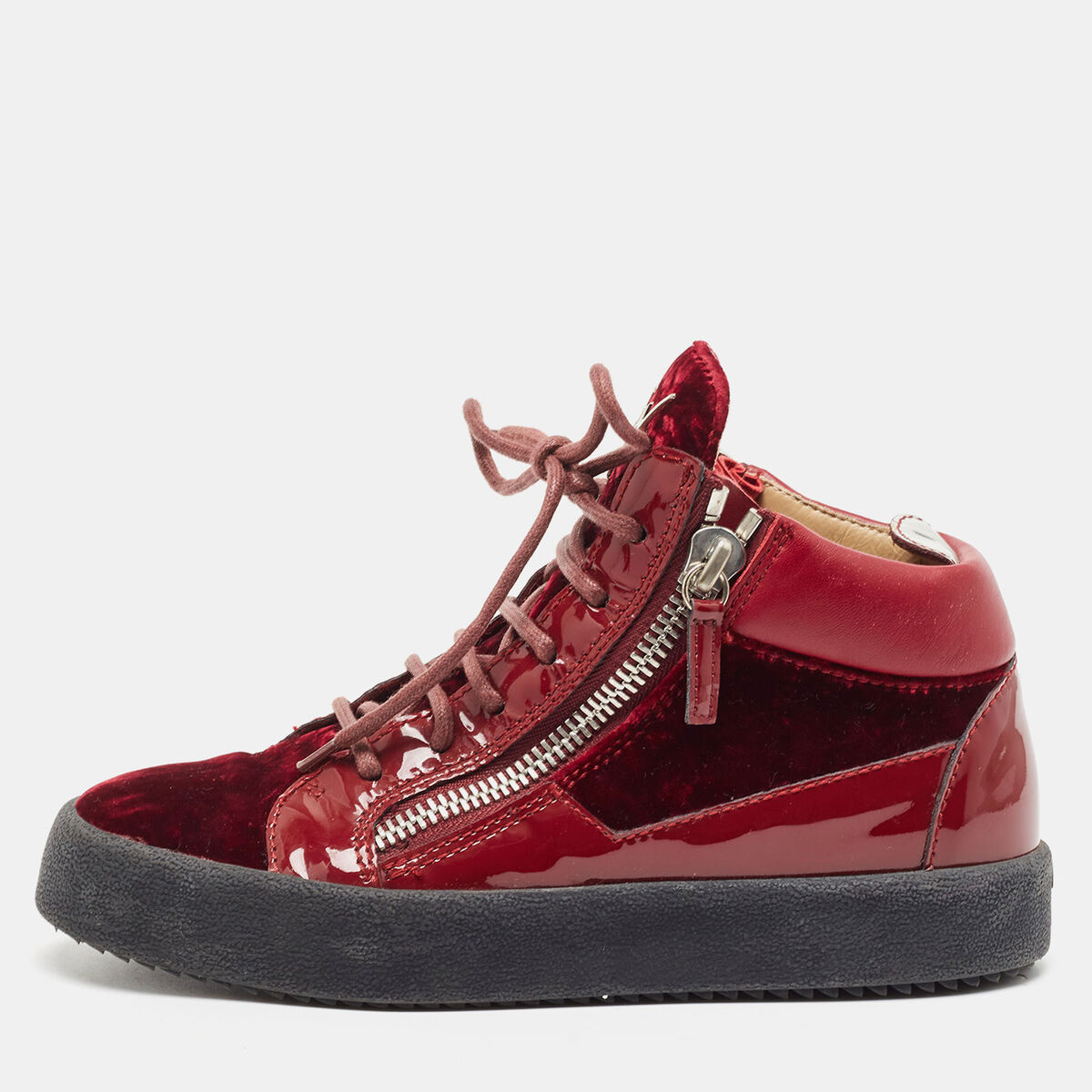 Giuseppe Zanotti Burgundy Velvet and Patent Frankie High Top Giuseppe Zanotti Burgundy Velvet and Patent Frankie High Top