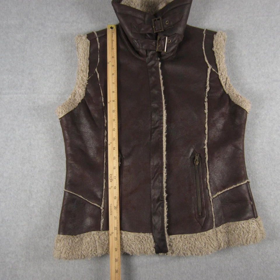 Cripple Creek Pinecone Aviator Vest Womens L Brown Zip Up Deep Pile Fleece - Image 4 of 4