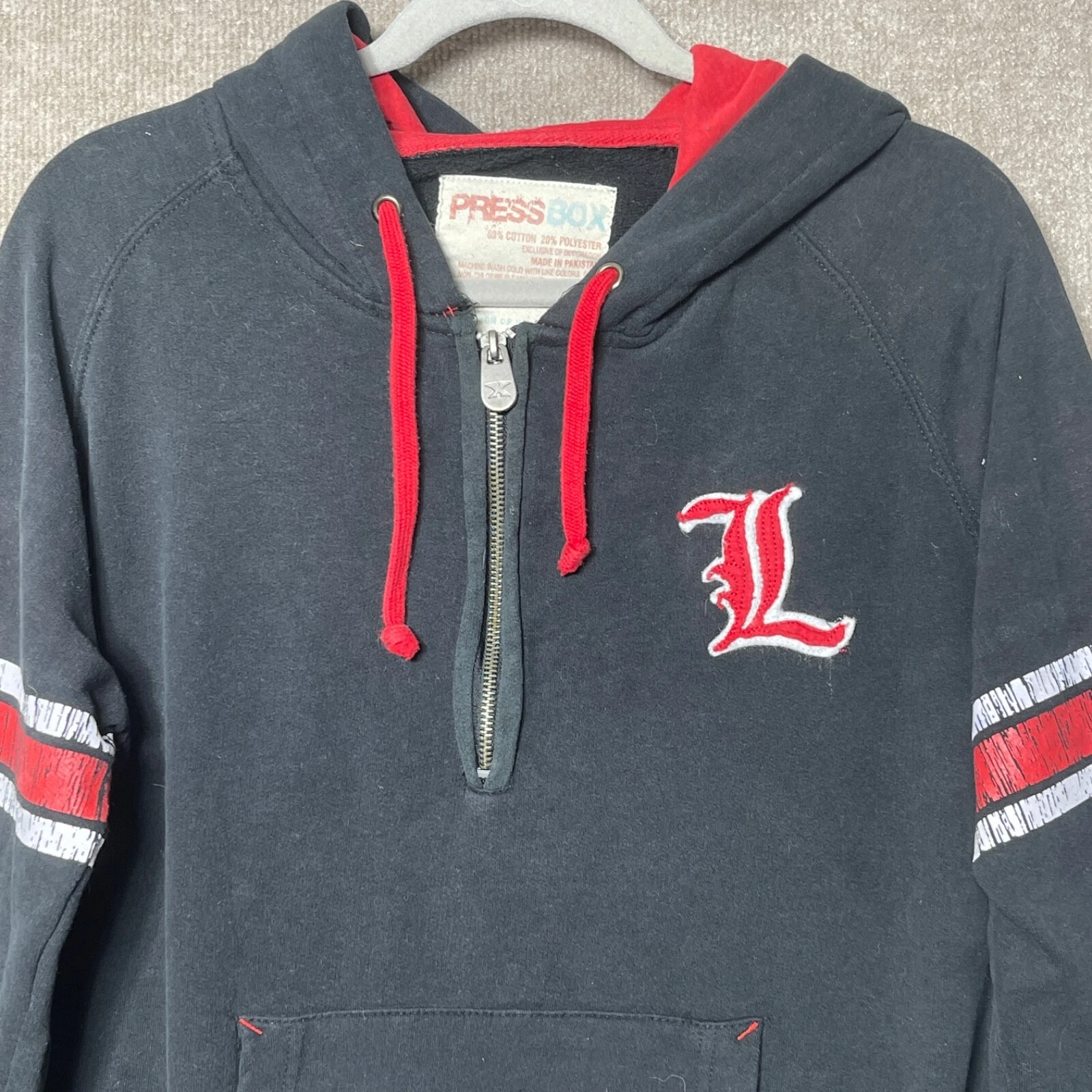 VETEMENTS Felpa con cappuccio Louisville Cardinals 1 4 zip donna grande nera stampa ricamata