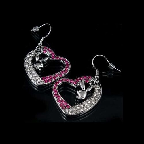 Playboy Earrings Bunny Charm Logo Heart Dangle Pink y2k Play Boy NOS NIB NWT HTF - Picture 3 of 12