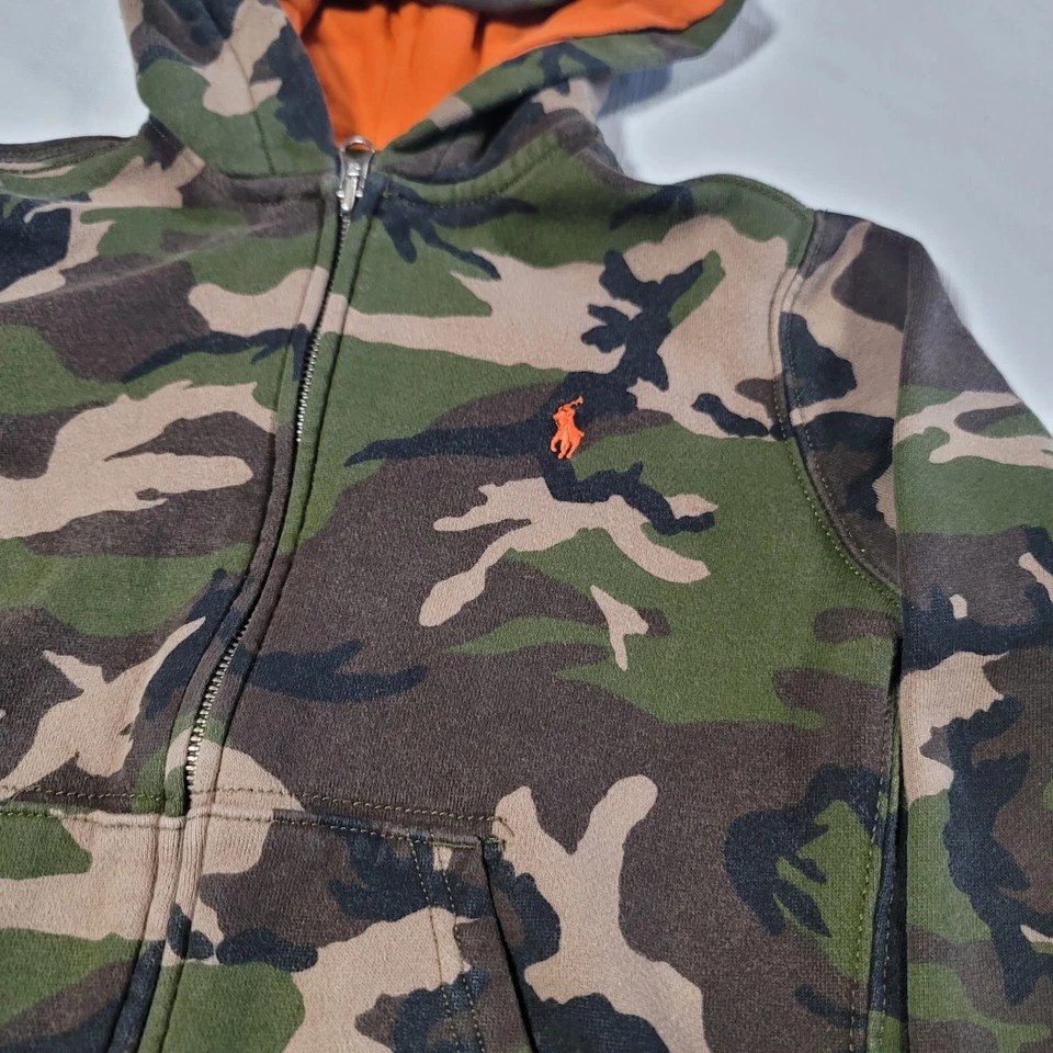 Polo Ralph Lauren para niños talla 6 verde y marrón camuflaje con cremallera logotipo forrado naranja Foto 3 de 4