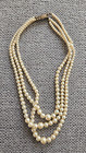 Vintage Faux Graduated Pearl Necklace Triple Strand Beaded w Ornate Clasp J62 — photo 4