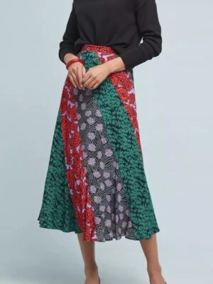 Maeve by Anthropologie Foster Patchwork dunkle Blumen Midirock, Größe 12.