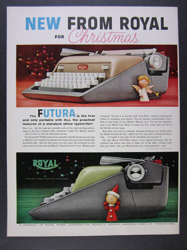 1958 Royal FUTURA Portable Typewriter color photos vintage print Ad - Afbeelding 1 van 1