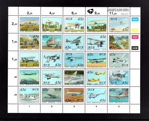 M263 South Africa 1993 SG779a Aviation. A complete sheetlet of 25. UMM Cat £17