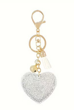 New Rhinestone Suede Heart Keychain/ Purse Charm 2.5in Silver