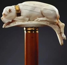 wooden walking stick hand carved DOG wooden walking cane