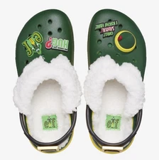 Crocs Elf Classic Kids Clogs Size J1 Green/Yellow Fleece Lined Slingback Shoes