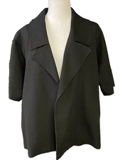 W by Worth Womens Blazer Size 8 Black Cotton Blend Short Sleeve Open Front Jacke
