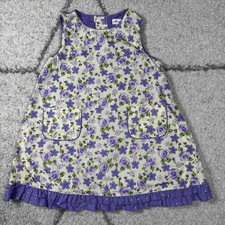 Sleeveless White Dress with Purple Floral Print and Purple Trim