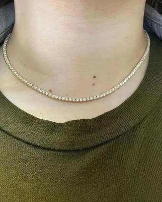 10 kt runder Schliff Lab Created Diamant Damen Tennis Halskette 14 K Gelbgold plattiert
