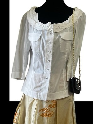 Massimo Dutti White Cotton Raffle Shirt-Elegant Statement Blouse