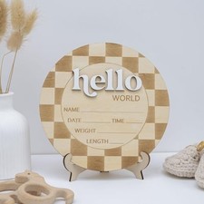 Wooden Baby Announcement Sign, Newborn Welcome Plaque for Photos, Birth Name