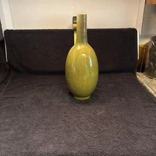 Ikebana Ceramic Vase Mid Century Avocado Green Style