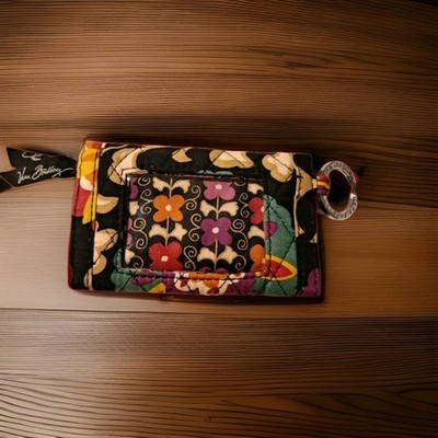 Vera Bradley Wallet Change Purse Suzani Floral  Black &Red w/ ID Pocket &Lanyard