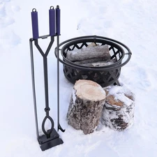 Heavy Duty Fire Pit Tools Set with 40" Fire Poker and Log Grabber Wrought Iron