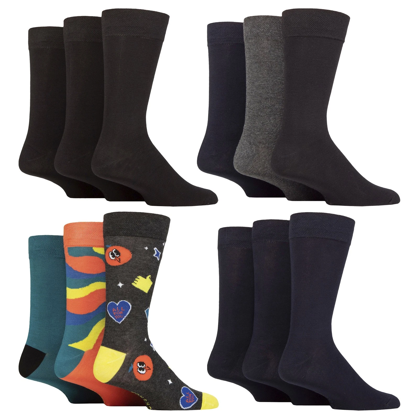 SOCKSHOP - 3 Pack Mens Plain & Patterned Socks