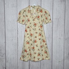 Vintage Girls Floral Dress Puff Sleeve Back Zip Cottagecore, sz 10/12