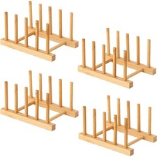 Bamboo Dish Rack Plate Organizer W/ 4 Slots Multi-functional Space Saving Design