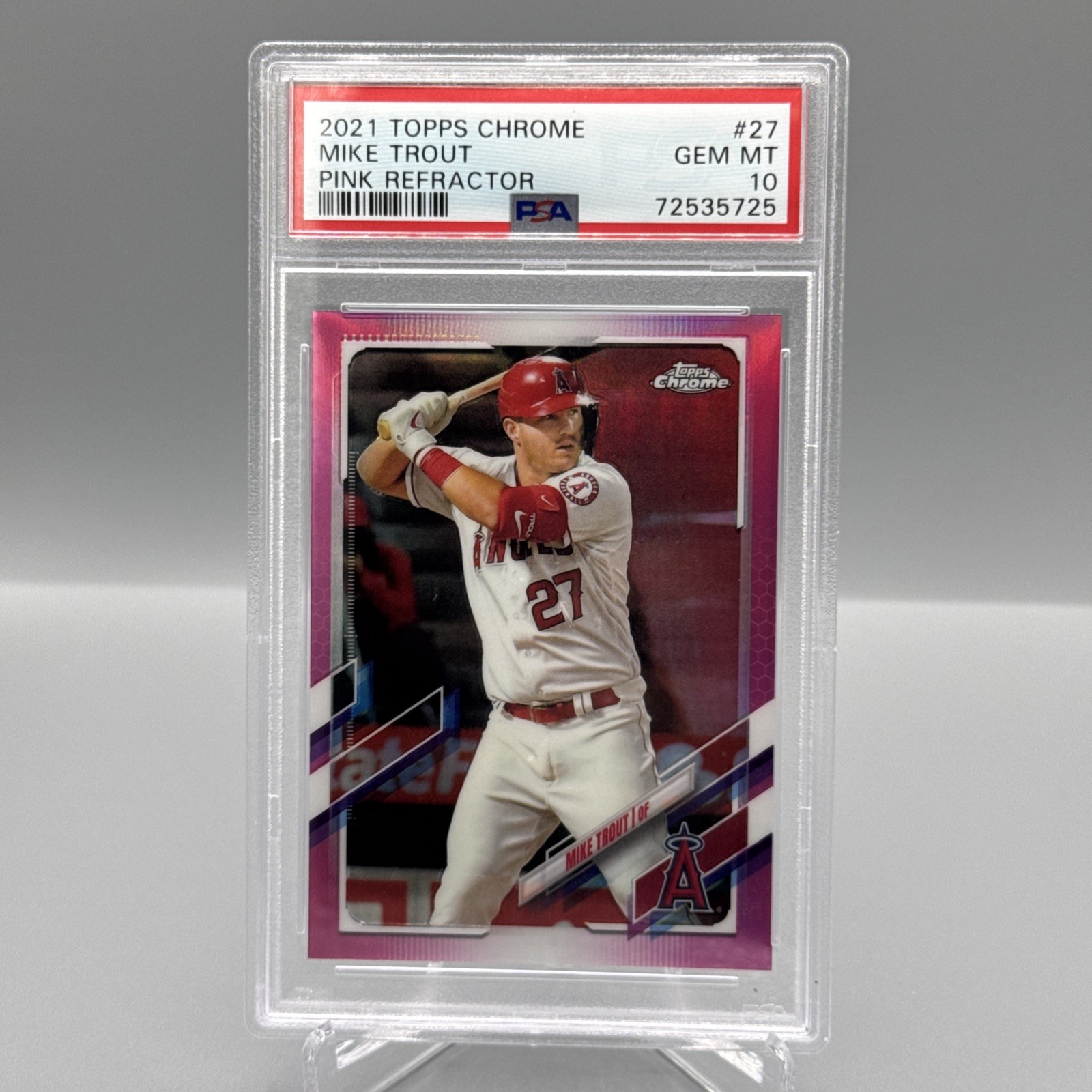 Mike Trout 2021 Topps Chrome Pink Refractor Angels #27 PSA 10  GEM MINT